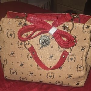 Beverly Hills Polo Club Tan and Red Satchel